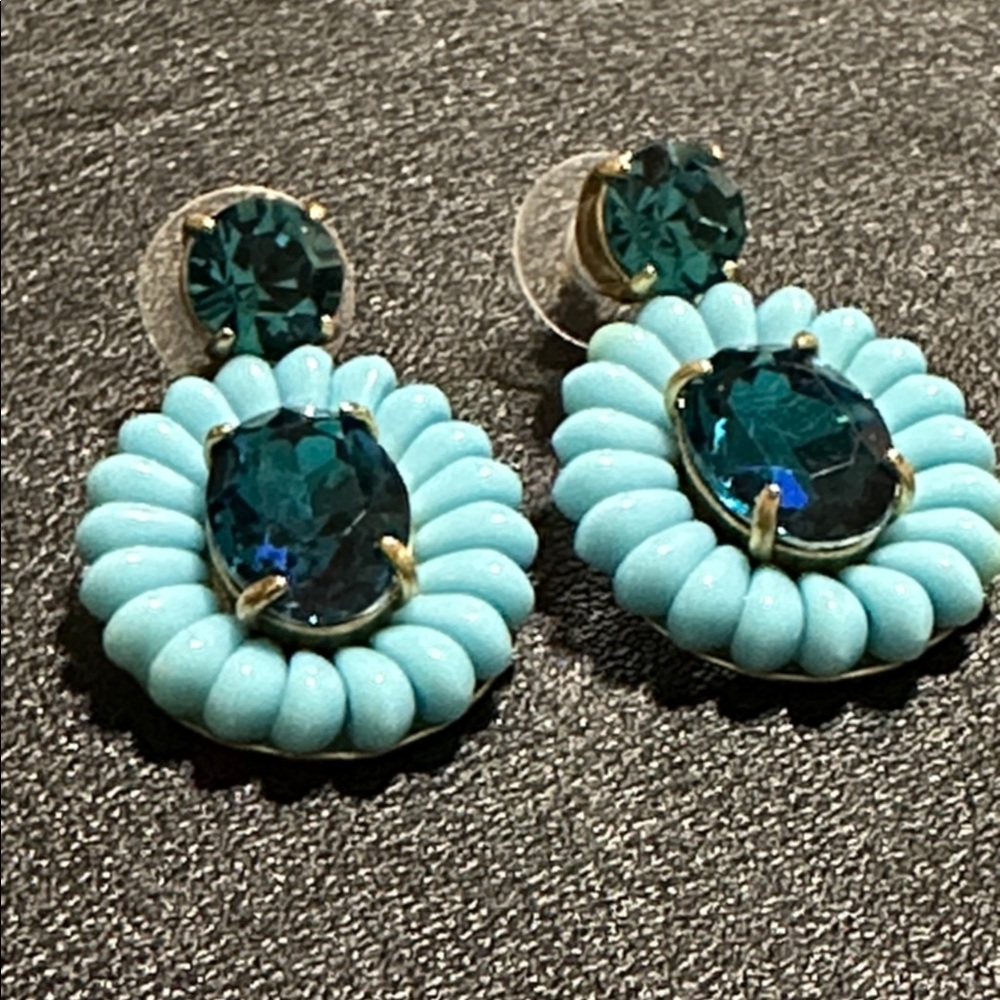 J Crew Blue Floral Rhinestone Drop Earrings - Picture 12 of 13